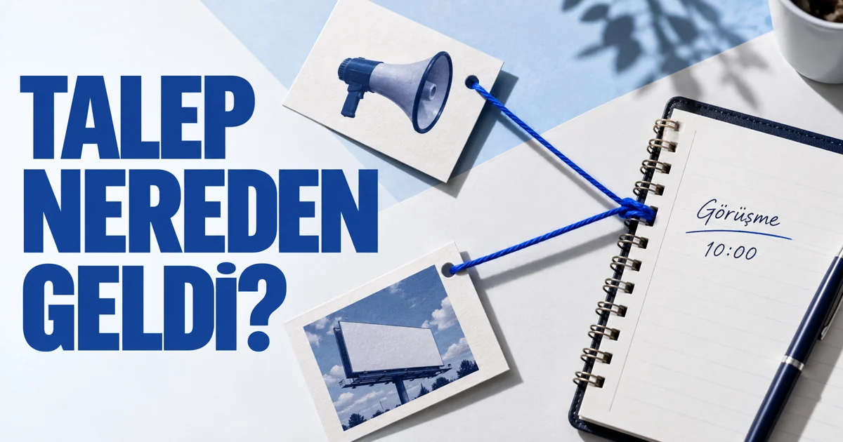 Reklam kartlarından görüşme defterine uzanan mavi ipler; Talep nereden geldi başlığı